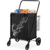 VEVOR Folding Shopping Cart with Removable Waterproof Liner, 330LBS Large Capacity Jumbo Grocery Cart with Dual Basket, 360° Swivel Wheels