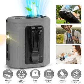 5 In 1 Portable Waist Clip Fan With 5 Speeds Flashlight Battery Operated Personal Wearable Turbo Belt Fan Hands-Free Neck Fan For Camping Travel Job S (Option: Grey)