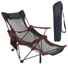 1Pc Foldable Camping Chair 330LBS Load Heavy Duty Steel Lawn Chair Collapsible Chair With Reclining Backrest Angle Cup Holder Pillow Side Pocket Carry (Option: Black)