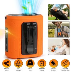 5 In 1 Portable Waist Clip Fan With 5 Speeds Flashlight Battery Operated Personal Wearable Turbo Belt Fan Hands-Free Neck Fan For Camping Travel Job S (Option: Orange)