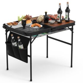 1Pc 35.43x23.62x26in Foldable Camping Table Collapsible Picnic Aluminum Alloy Grill Stand 66LBS Max Load Height Adjustable BBQ Table With Adjustable H (Option: Black)